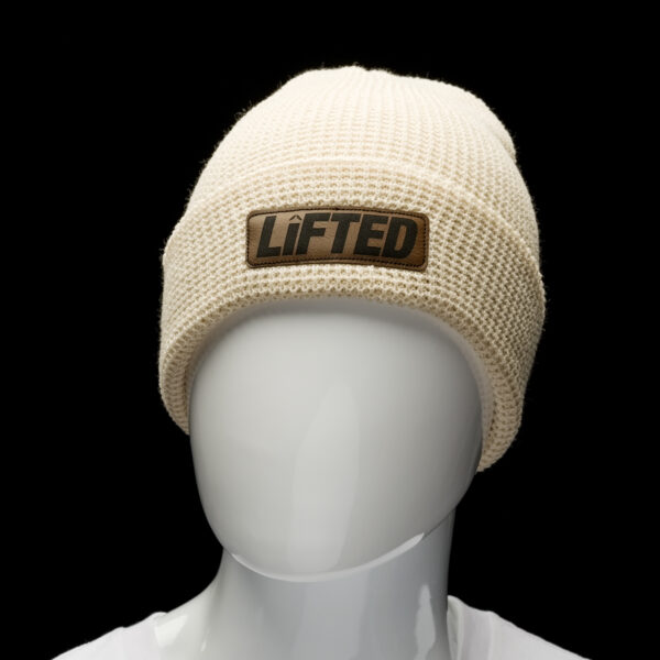 Lifted Leather Patch Waffle Knit Beanie